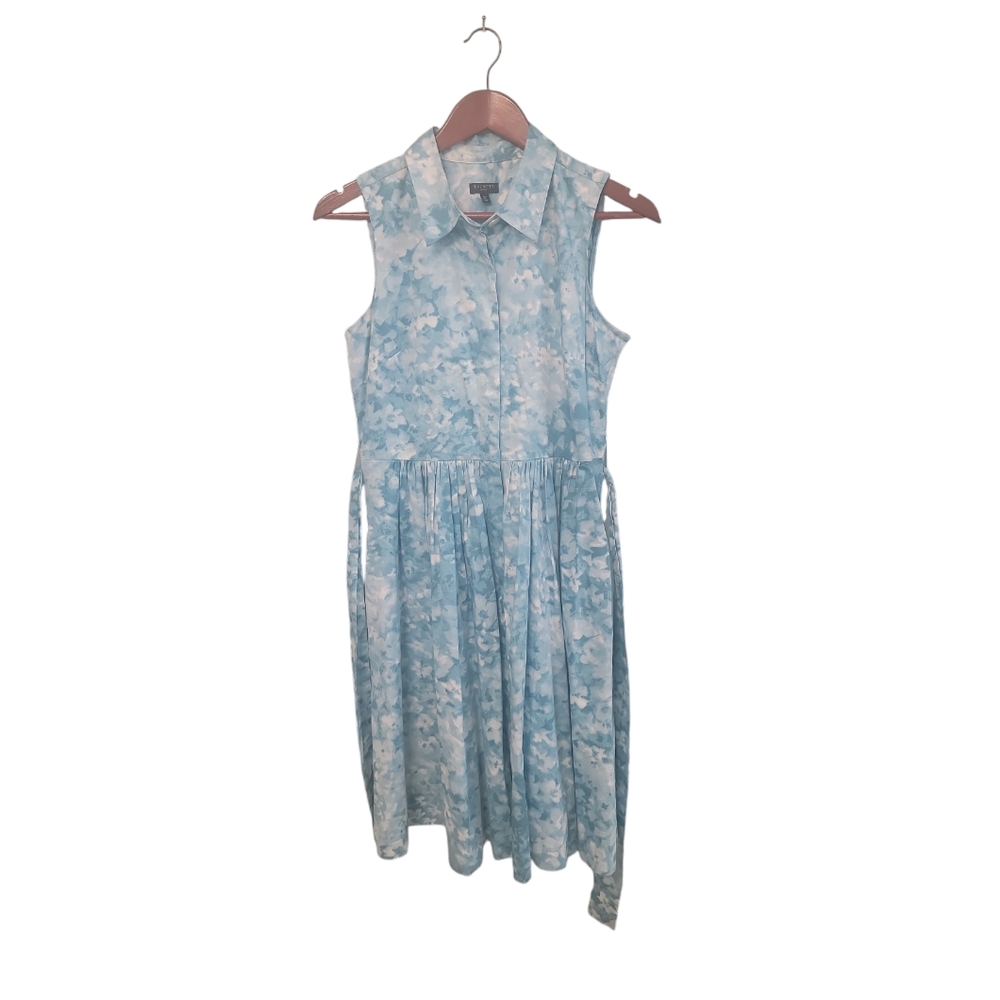 Talbots Floral Camoflauge Ocean Blue Butyon Front‎ Tie Dress Womens 10 Petite - Picture 2 of 13